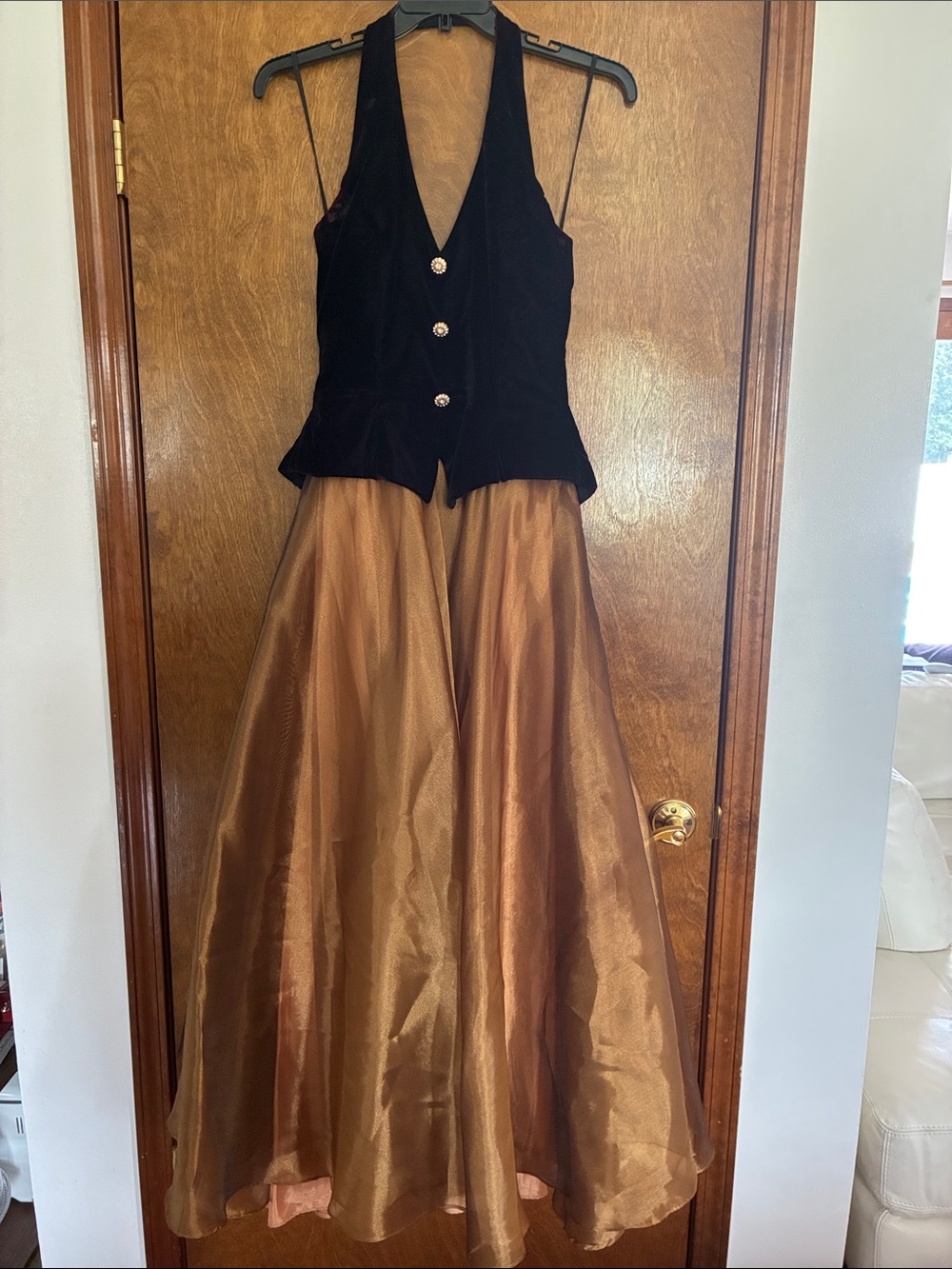 Dave & Johnny Black Velvet Bodice with Copper Maxi Skirt Size 11/12